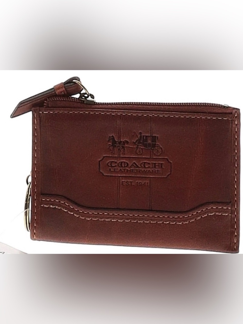 Coach Brown Leather Zip Card & Key Holder